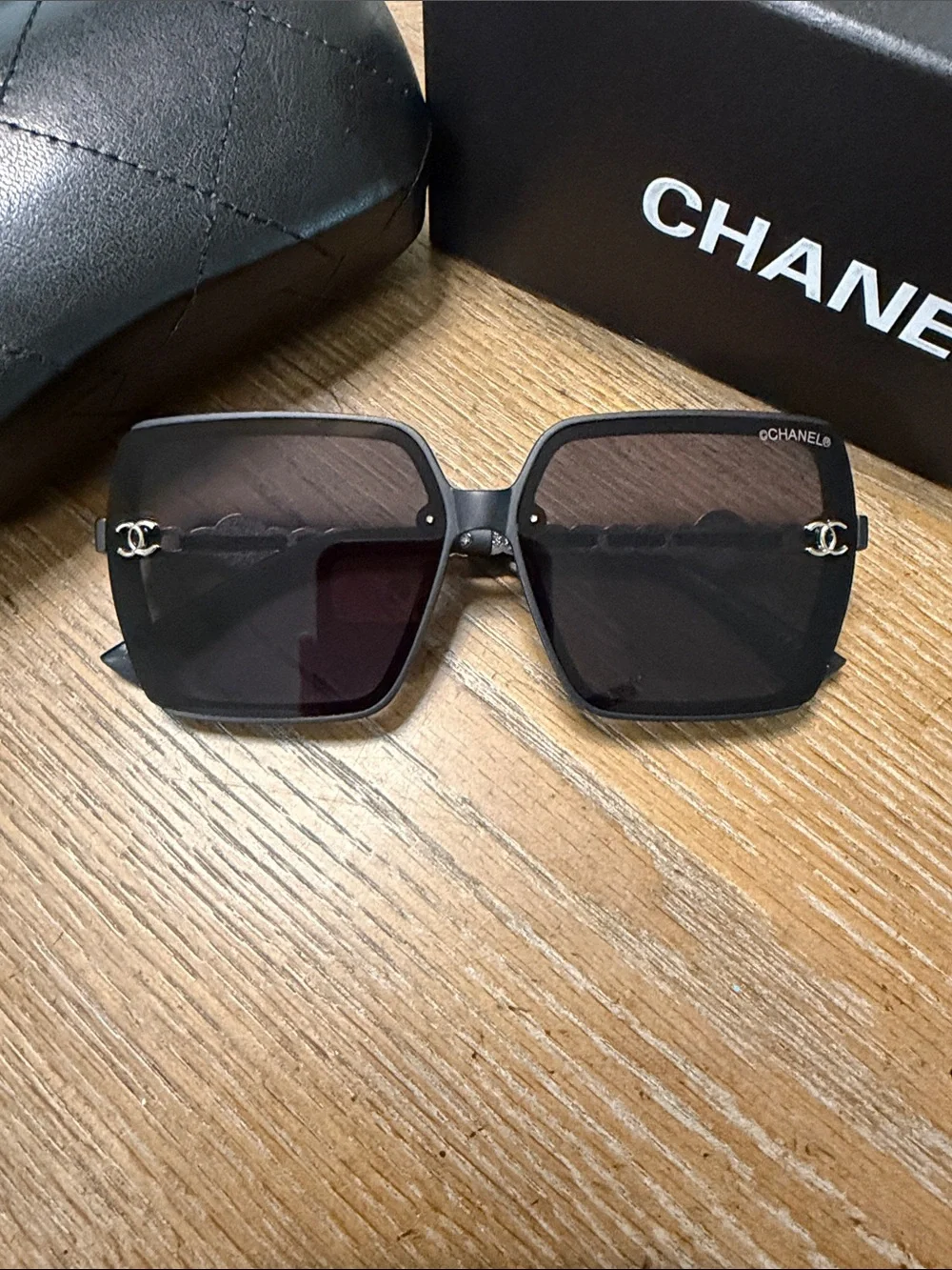 CHANEL Black Oversized Square Sunglasses for Women